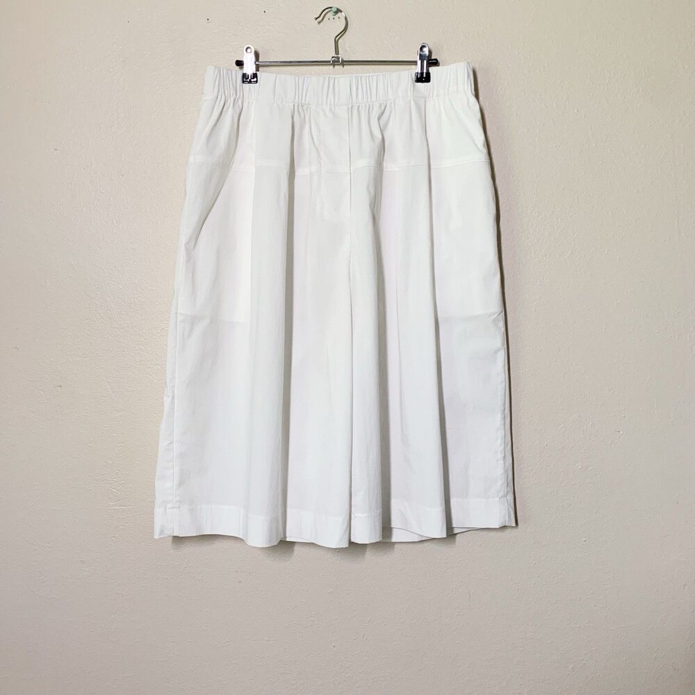 St. Agni Wide Leg Bermuda Shorts M White Poplin Cotton Blend Stretch Waist